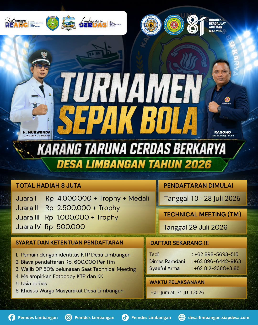 Turnamen Sepak Bola Karang Taruna Cerdas Berkarya Cup I Desa Limbangan Tahun 2026